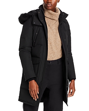 Shop Moose Knuckles Onyx Causapscal Shearling Trim Down Parka In Black/black Shearling