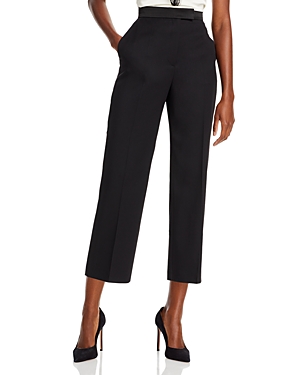 Shop Hugo Boss Cropped Straight Leg Twill Tuxedo Pants In Black