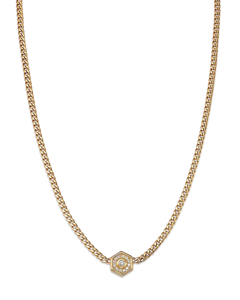 Shop Zoë Chicco 14k Yellow Gold Paris Diamond Hexagon Collar Necklace, 16-18