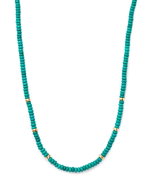Zoë Chicco 14k Yellow Gold Gemstone Beads Turquoise Rondelle Collar Necklace, 16-18 In Blue/gold