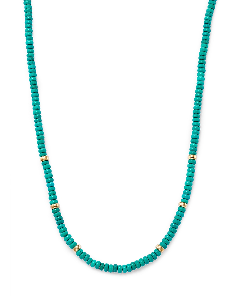 Zoe Chicco 14K Yellow Gold Gemstone Beads Turquoise Rondelle Collar Necklace, 16