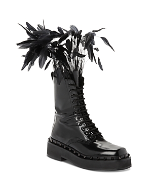 Shop Valentino Women's Rockstud Platform Combat Boots In Black