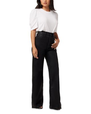 The Mia Petite High Rise Wide Leg Coated Jeans in Black