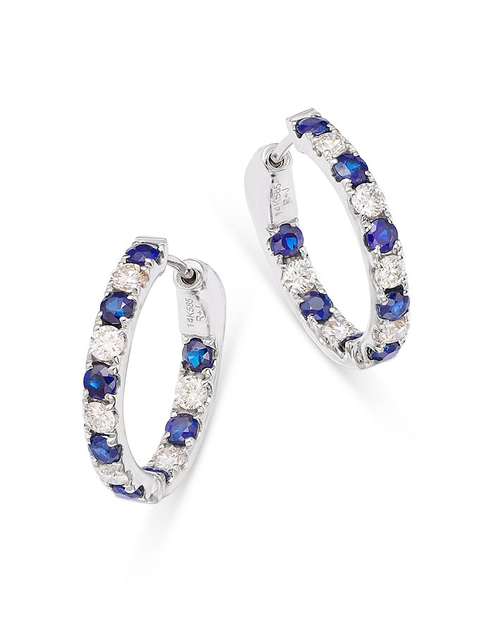 Bloomingdale's - Diamond & Precious Stone Inside Out Hoop Earrings in 14K White Gold