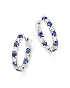 Bloomingdale's Diamond & Precious Stone Inside Out Hoop Earrings In 14k White Gold In Blue/white