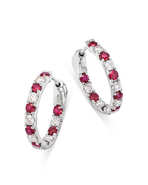 Bloomingdale's Diamond & Precious Stone Inside Out Hoop Earrings In 14k White Gold In Pink/white