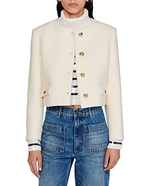 Shop Sandro Walle Boucle Cropped Jacket In White