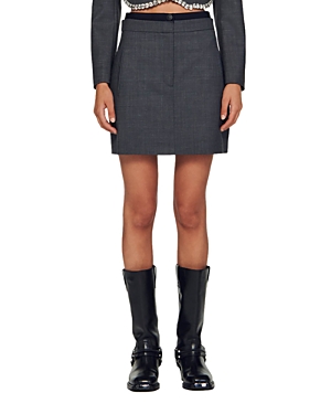 Shop Sandro Fontaine Wool Blend Mini Skirt In Charcoal Grey