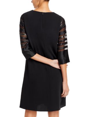 Sheer Stripe Sleeve Crepe Shift Dress
