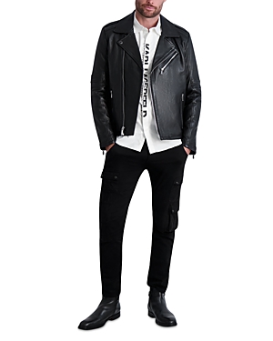 Shop Karl Lagerfeld Leather Full Zip Jacket In Black