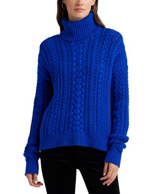 Lauren Ralph Lauren Women's Cable-Knit Turtleneck Sweater - Sapphire Star - Size M
