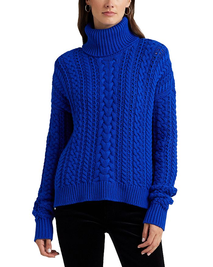 Lauren Ralph Lauren Women's Cable-Knit Turtleneck Sweater - Sapphire Star - Size XS