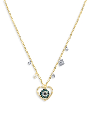 14K Yellow Gold Evil Eye Heart Necklace, 18