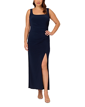 Adrianna Papell Plus Embellished Cowl Back Lace & Jersey Gown In Midnight