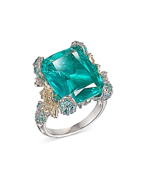 Anabela Chan 18k Yellow & White Gold-plated Sterling Silver Palms Multi Stone Statement Ring In Blue