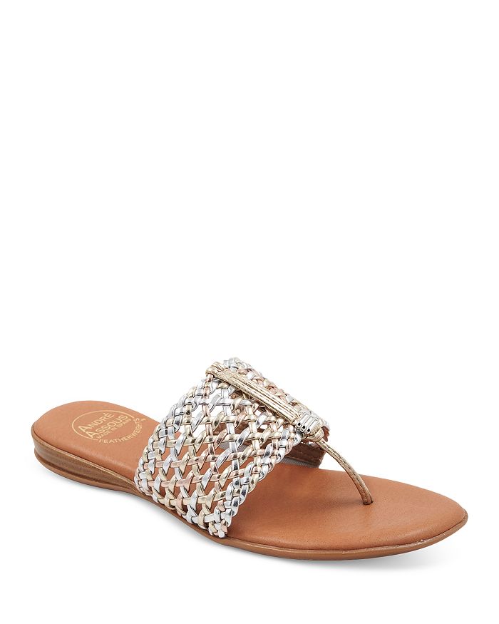 Andre Assous Women s Nice Woven Thong Sandals Silver Size 6 Metallic