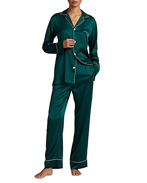 Shop Polo Ralph Lauren Laurel Stretch Silk Long Sleeve Pajama Set In Dark Green
