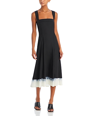 Proenza Schouler White Label Edie Tie-dyed Cotton Poplin Midi Dress In Black/white