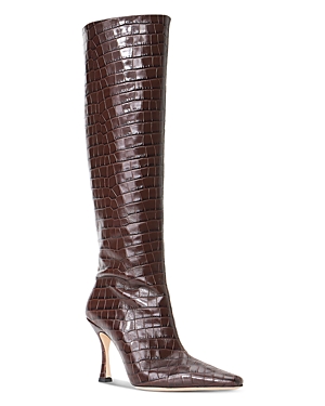Shop Staud Women's Cami Croc Embossed Knee High Boots In Espresso