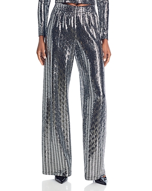 Shop Alice And Olivia Alica And Olivia Elba Wide Leg Pants In Silver/black