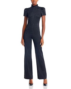 Alice And Olivia Jorah Womens Velvet Puff Sleeves Jumpsuit In Black