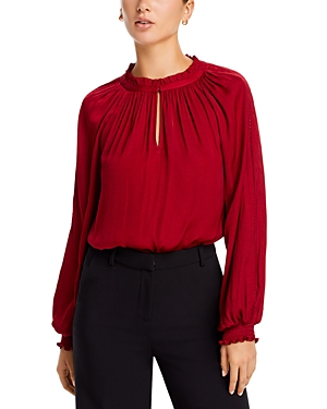 T Tahari Gathered Neck Keyhole Cutout Top In Rich Carnellian