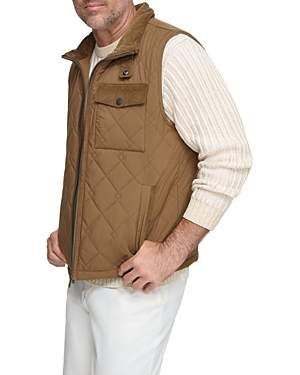 Shop Andrew Marc Barnet Quilted Corduroy Trimmed Water Resistant Vest In Sepia