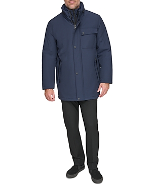 Shop Andrew Marc Harcourt Water Resistant Full Zip Car Coat With Attached Bib In Ink