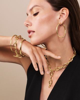 18K Yellow Gold Classico Hammered Large Hoop Earrings