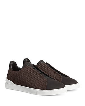 Zegna Slip-on Suede Low Top Sneakers In Dark Brown