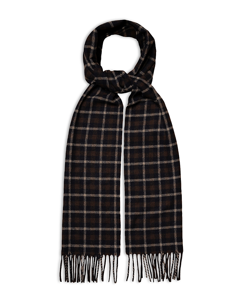 Eton Check Wool Fringe Scarf In Medium Brown