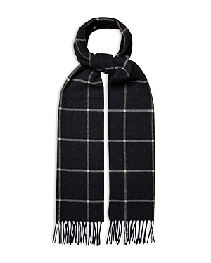 Eton Checked-print Fringed Wool Scarf In Navy