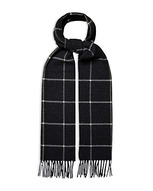 Shop Eton Wool Check Scarf In Navy