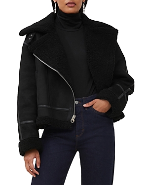 Shop French Connection Faux Shearling Oversized Coat In Black