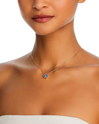 Blue Sapphire & Diamond Flower Pendant Necklace in 14K Yellow Gold, 18"