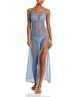 Peixoto Arya Fishnet Halter Swim Cover Up Dress In Amalfi Blue