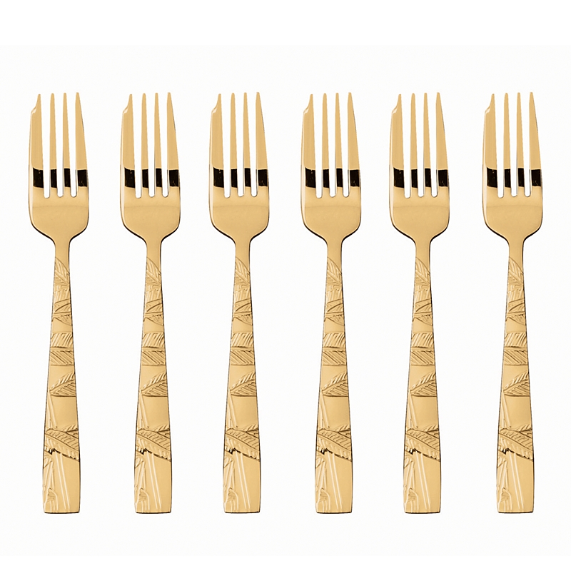 Sambonet Jungle Abstract Foliage Cake Forks, Set Of 6 In Gold
