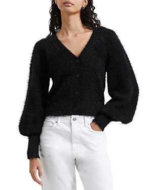 Shop French Connection Meena Fluffy V Neck Cardigan In Blackout