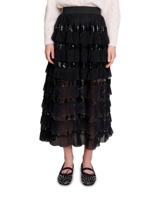 Maje Josephy Sequined Ruffled Maxi Skirt