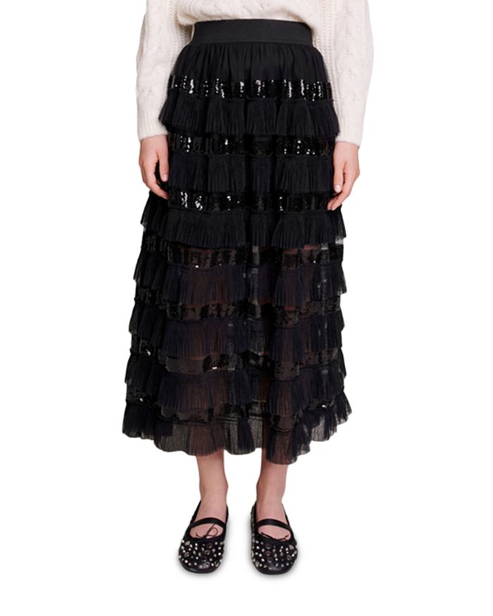 Maje Josephy Sequined Ruffled Maxi Skirt | Bloomingdale's
