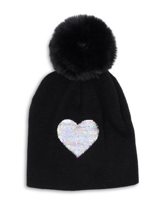 Girls&#39; Knit Heart Hat with Pom Detail - Big Kid