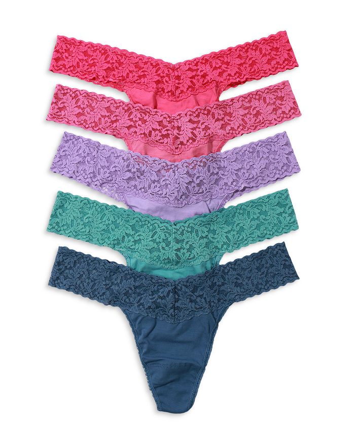 Hanky Panky Signature Original-rise Thongs, Set Of 5 In Wild Pink/chateau/french