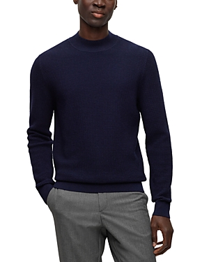 BOSS - Ribbed sweater in metalized fabric with mock neckline