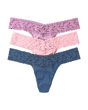 Shop Hanky Panky Stretch Cotton Low-rise Thongs, Set Of 3 In French Lavender