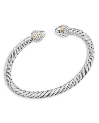 David Yurman - Cable Bracelet in Sterling Silver Domes with 18K Yellow Gold and Diamonds