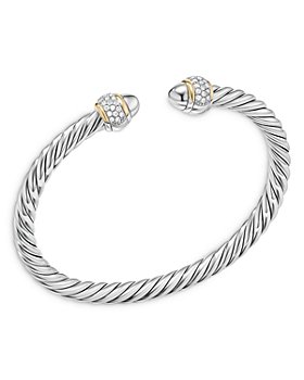 David Yurman - Cable Bracelet in Sterling Silver Domes with 18K Yellow Gold and Diamonds