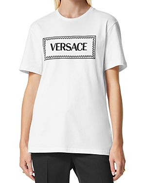 Shop Versace Embroidered Logo Tee In White/black