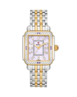 Michele Limited Edition Deco Two Tone 18K Gold Plated Diamond Watch, 30mm x 35mm