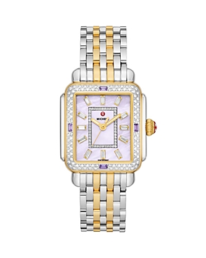 Michele Limited Edition Deco Two Tone 18k Gold Plated Diamond Watch, 30mm X 35mm In Multi