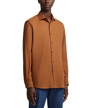 Shop Zegna Cashco Regular Fit Button Down Shirt In Medium Brown